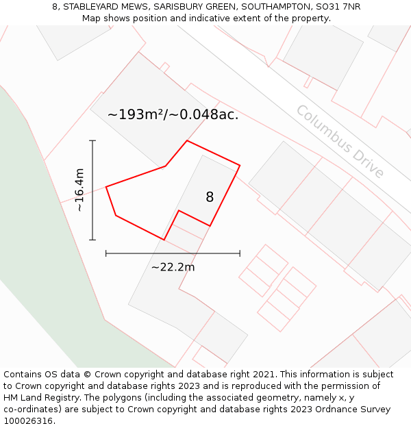 8, STABLEYARD MEWS, SARISBURY GREEN, SOUTHAMPTON, SO31 7NR: Plot and title map