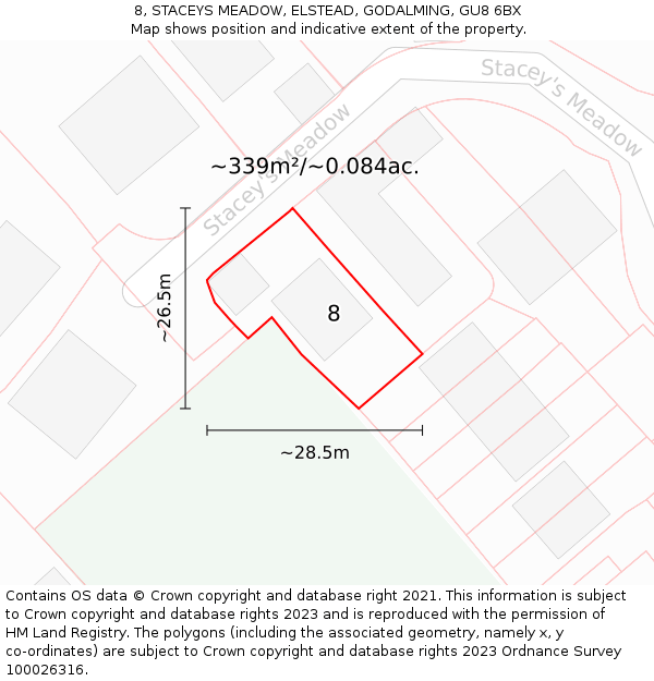 8, STACEYS MEADOW, ELSTEAD, GODALMING, GU8 6BX: Plot and title map