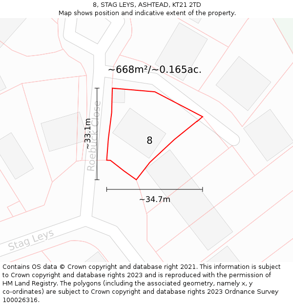 8, STAG LEYS, ASHTEAD, KT21 2TD: Plot and title map