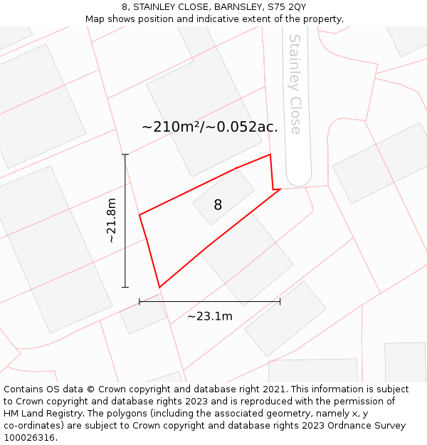 8, STAINLEY CLOSE, BARNSLEY, S75 2QY: Plot and title map