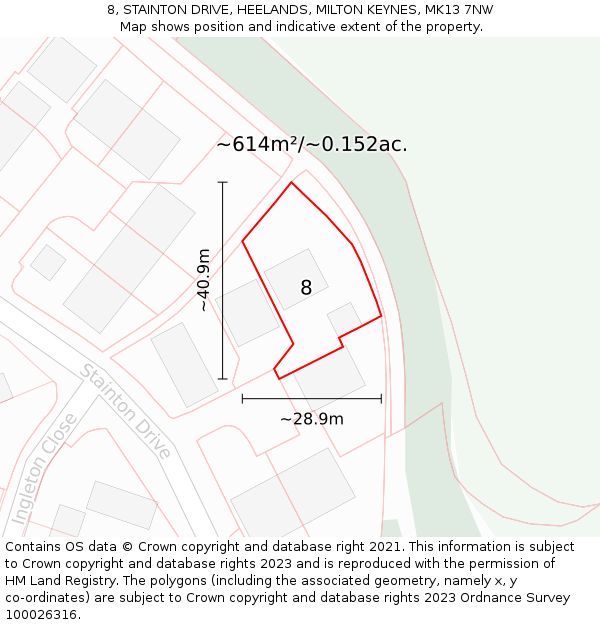 8, STAINTON DRIVE, HEELANDS, MILTON KEYNES, MK13 7NW: Plot and title map