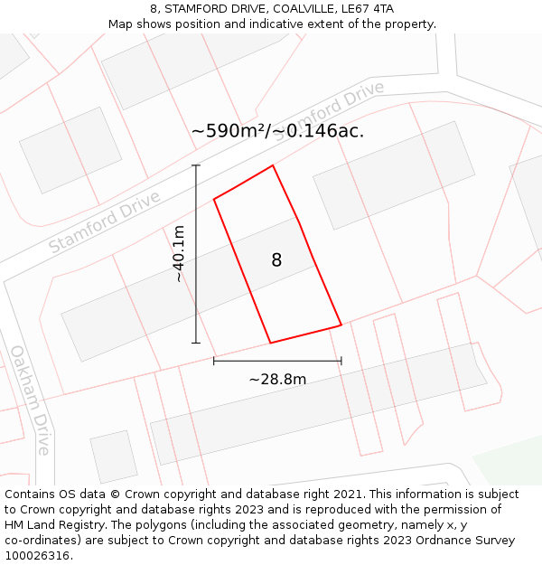 8, STAMFORD DRIVE, COALVILLE, LE67 4TA: Plot and title map