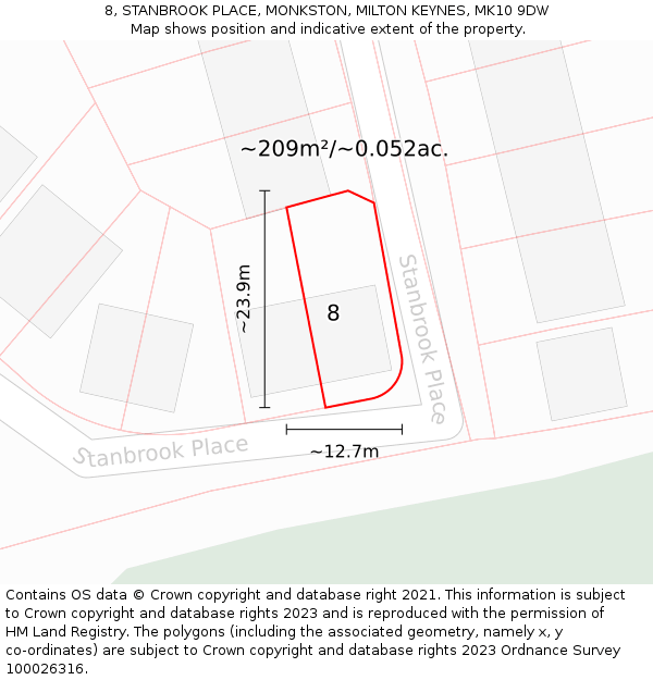 8, STANBROOK PLACE, MONKSTON, MILTON KEYNES, MK10 9DW: Plot and title map