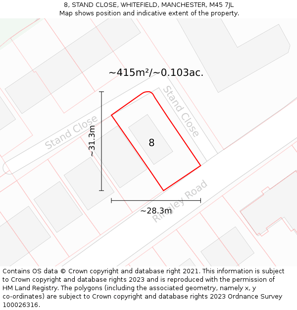 8, STAND CLOSE, WHITEFIELD, MANCHESTER, M45 7JL: Plot and title map