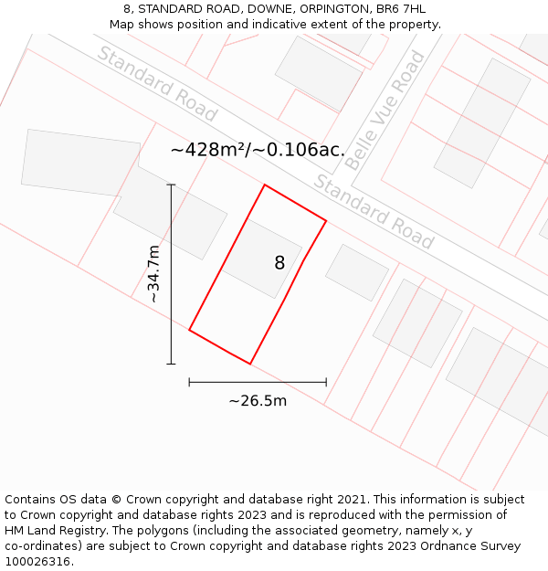 8, STANDARD ROAD, DOWNE, ORPINGTON, BR6 7HL: Plot and title map