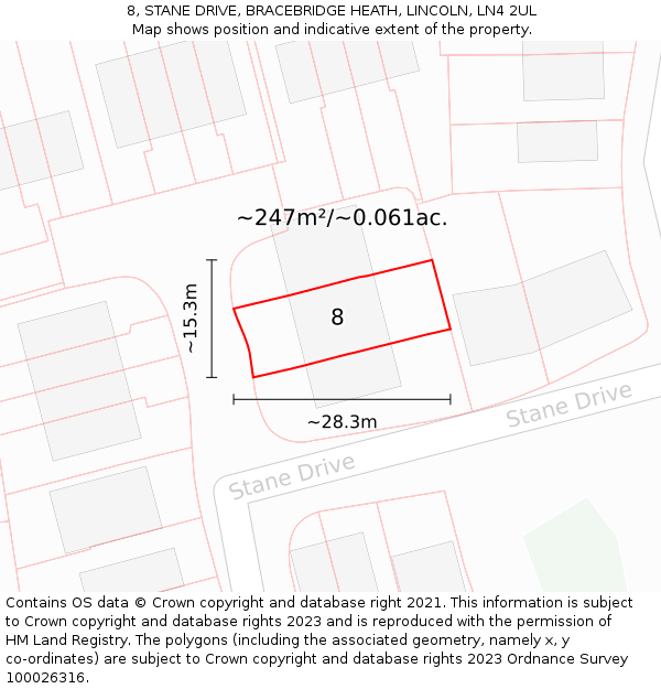 8, STANE DRIVE, BRACEBRIDGE HEATH, LINCOLN, LN4 2UL: Plot and title map