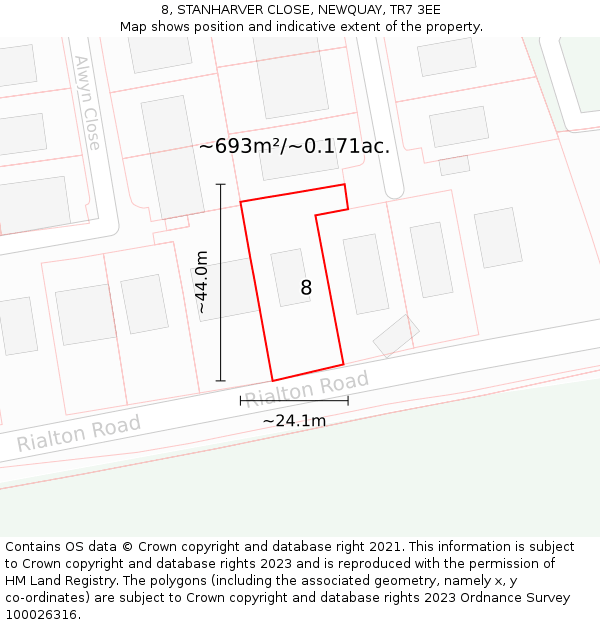 8, STANHARVER CLOSE, NEWQUAY, TR7 3EE: Plot and title map