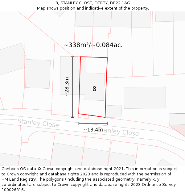 8, STANLEY CLOSE, DERBY, DE22 1AG: Plot and title map