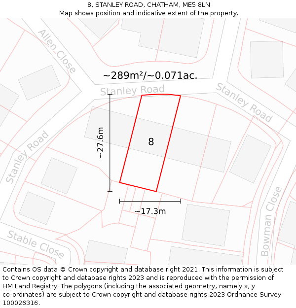 8, STANLEY ROAD, CHATHAM, ME5 8LN: Plot and title map