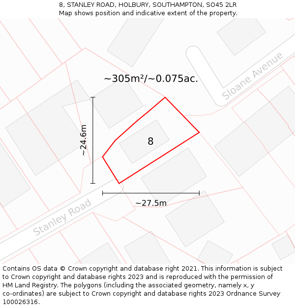 8, STANLEY ROAD, HOLBURY, SOUTHAMPTON, SO45 2LR: Plot and title map