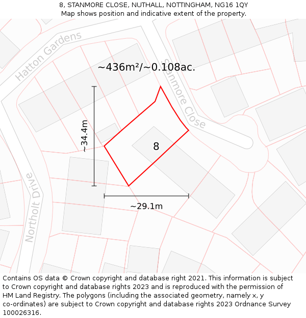8, STANMORE CLOSE, NUTHALL, NOTTINGHAM, NG16 1QY: Plot and title map