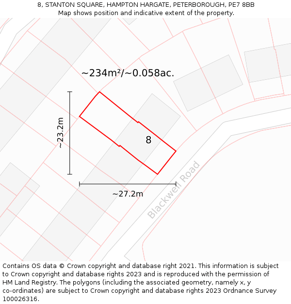 8, STANTON SQUARE, HAMPTON HARGATE, PETERBOROUGH, PE7 8BB: Plot and title map
