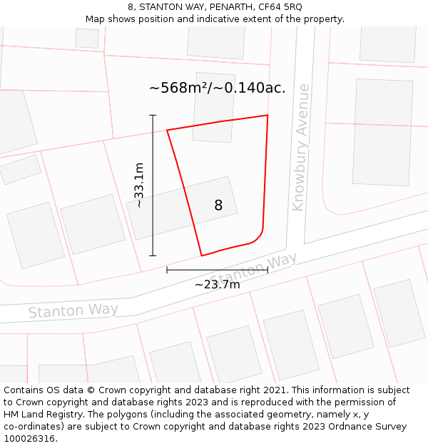 8, STANTON WAY, PENARTH, CF64 5RQ: Plot and title map