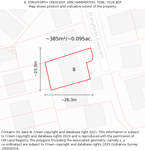 8, STANYFORTH CRESCENT, KIRK HAMMERTON, YORK, YO26 8DF: Plot and title map