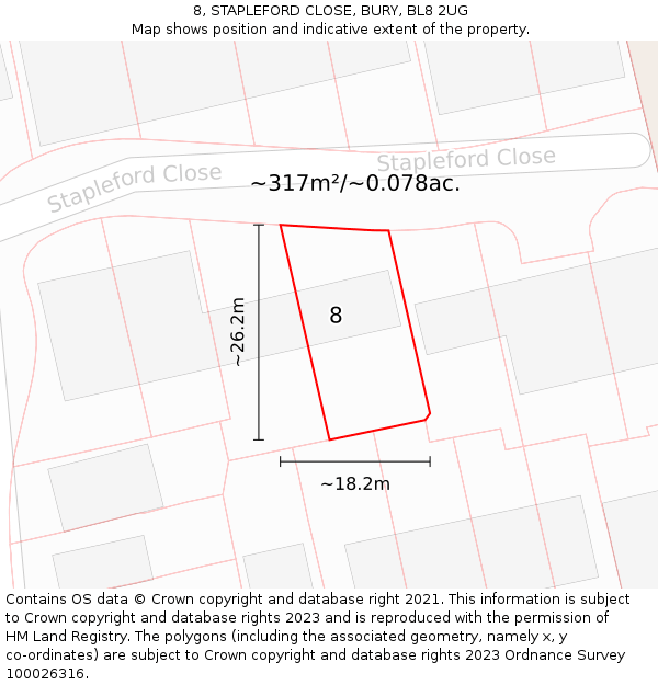 8, STAPLEFORD CLOSE, BURY, BL8 2UG: Plot and title map