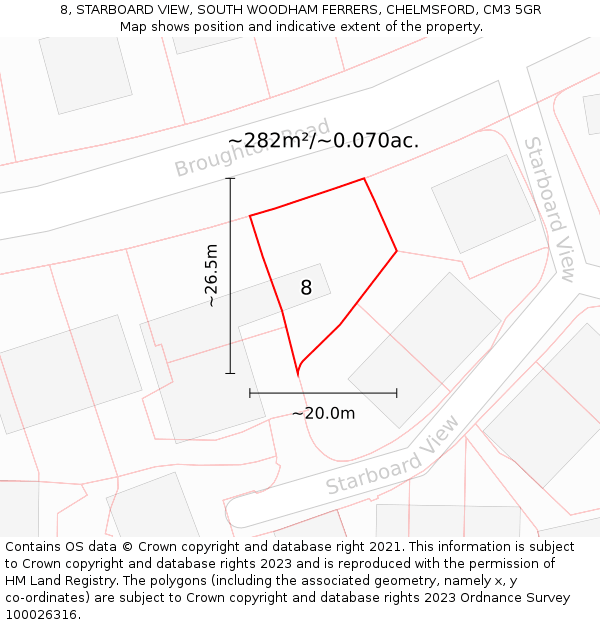 8, STARBOARD VIEW, SOUTH WOODHAM FERRERS, CHELMSFORD, CM3 5GR: Plot and title map