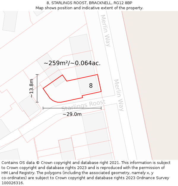 8, STARLINGS ROOST, BRACKNELL, RG12 8BP: Plot and title map