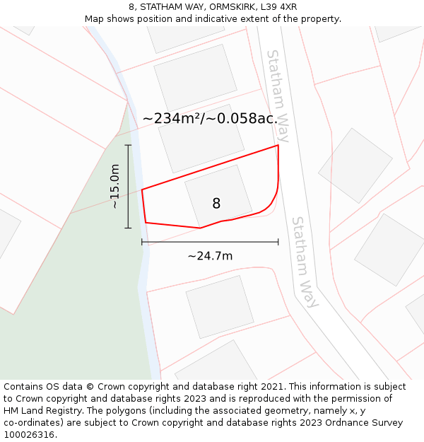 8, STATHAM WAY, ORMSKIRK, L39 4XR: Plot and title map