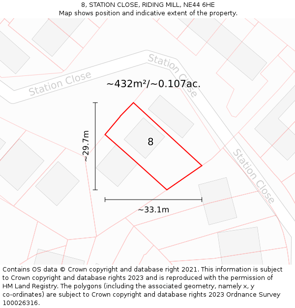 8, STATION CLOSE, RIDING MILL, NE44 6HE: Plot and title map