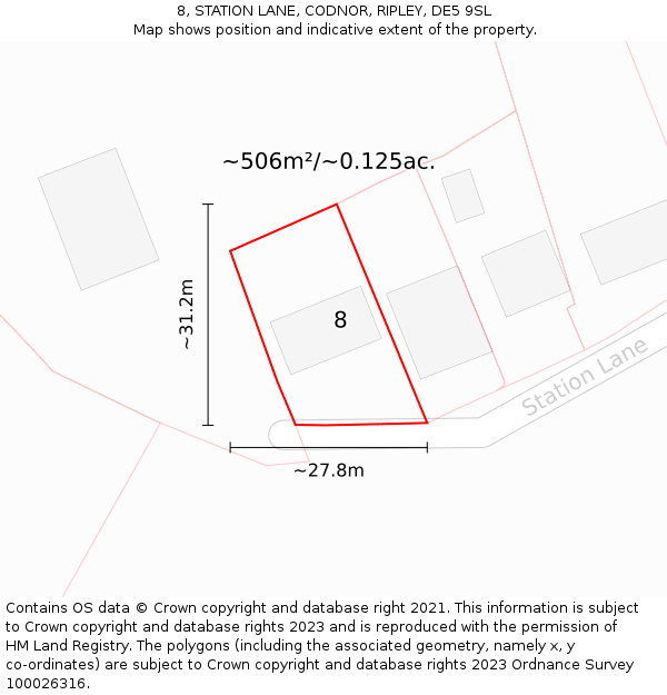8, STATION LANE, CODNOR, RIPLEY, DE5 9SL: Plot and title map