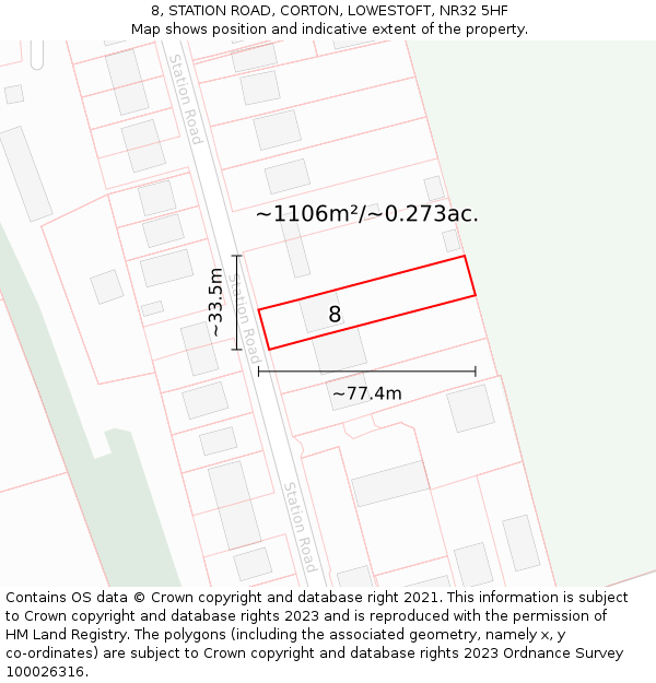 8, STATION ROAD, CORTON, LOWESTOFT, NR32 5HF: Plot and title map