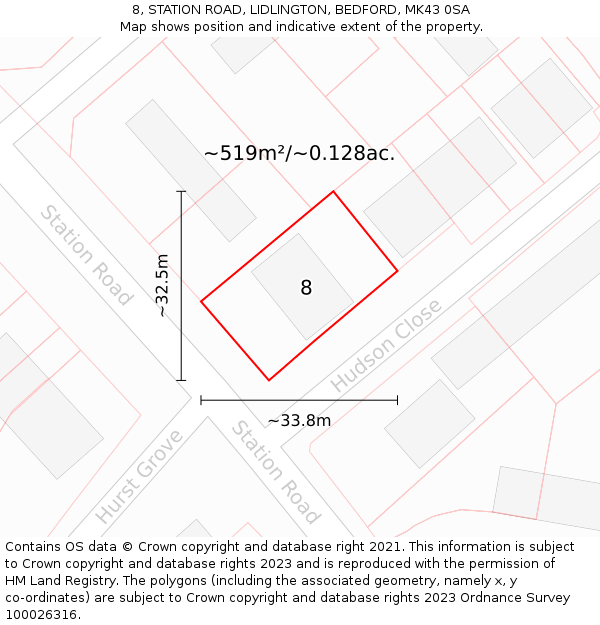 8, STATION ROAD, LIDLINGTON, BEDFORD, MK43 0SA: Plot and title map