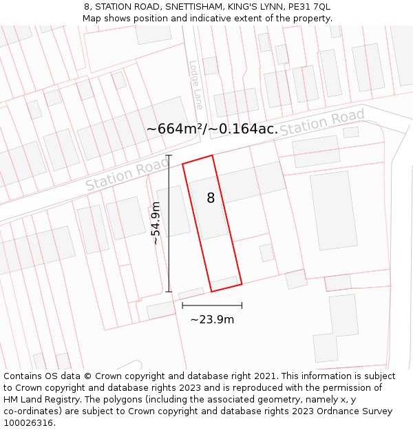 8, STATION ROAD, SNETTISHAM, KING'S LYNN, PE31 7QL: Plot and title map