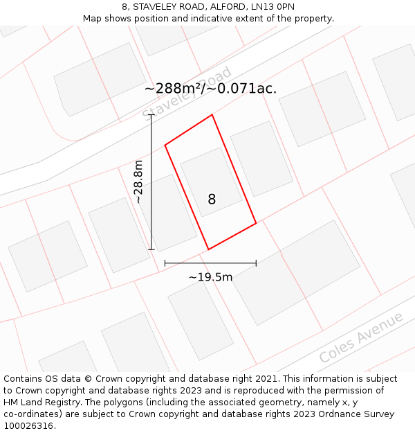 8, STAVELEY ROAD, ALFORD, LN13 0PN: Plot and title map