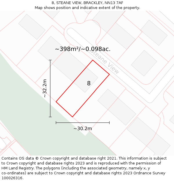 8, STEANE VIEW, BRACKLEY, NN13 7AF: Plot and title map