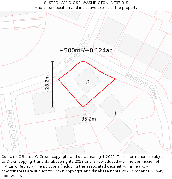 8, STEDHAM CLOSE, WASHINGTON, NE37 3LS: Plot and title map