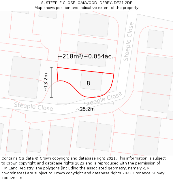 8, STEEPLE CLOSE, OAKWOOD, DERBY, DE21 2DE: Plot and title map