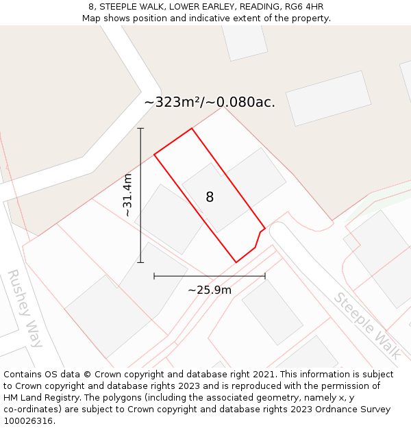 8, STEEPLE WALK, LOWER EARLEY, READING, RG6 4HR: Plot and title map