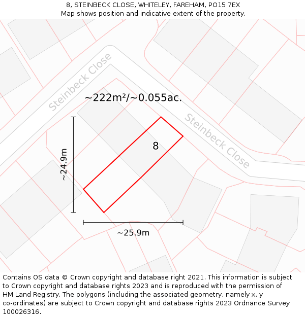 8, STEINBECK CLOSE, WHITELEY, FAREHAM, PO15 7EX: Plot and title map