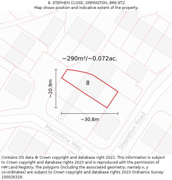 8, STEPHEN CLOSE, ORPINGTON, BR6 9TZ: Plot and title map