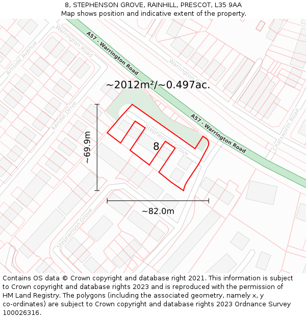 8, STEPHENSON GROVE, RAINHILL, PRESCOT, L35 9AA: Plot and title map