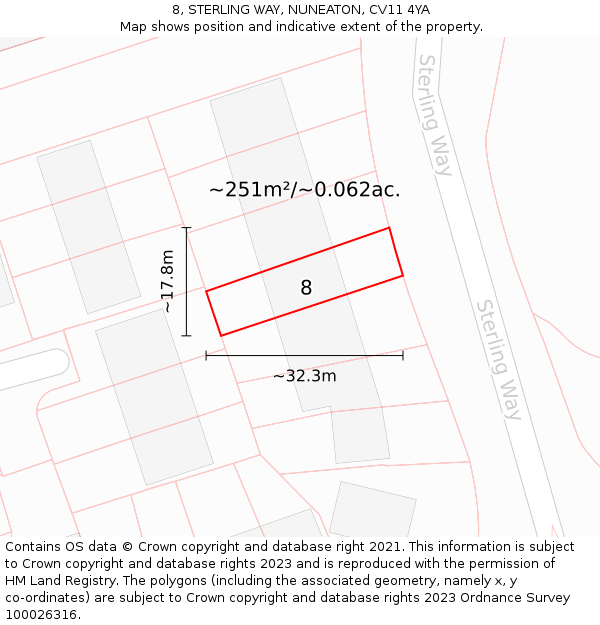 8, STERLING WAY, NUNEATON, CV11 4YA: Plot and title map