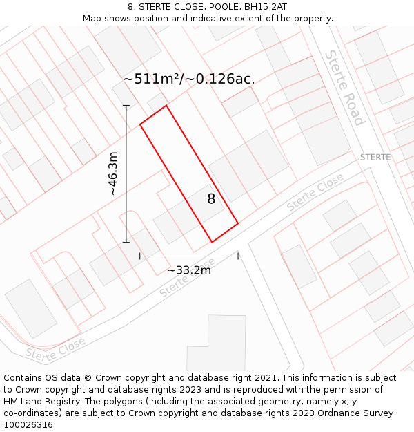 8, STERTE CLOSE, POOLE, BH15 2AT: Plot and title map