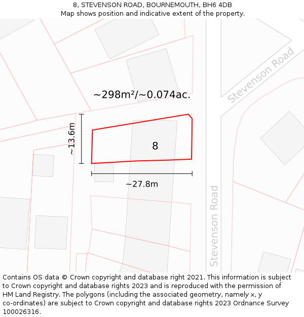 8, STEVENSON ROAD, BOURNEMOUTH, BH6 4DB: Plot and title map
