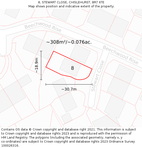 8, STEWART CLOSE, CHISLEHURST, BR7 6TE: Plot and title map