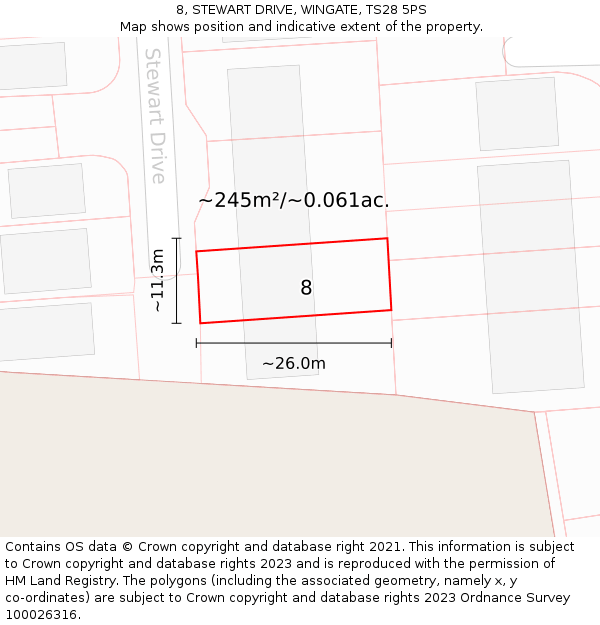 8, STEWART DRIVE, WINGATE, TS28 5PS: Plot and title map