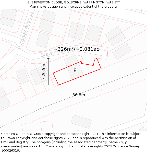 8, STEWERTON CLOSE, GOLBORNE, WARRINGTON, WA3 3TT: Plot and title map