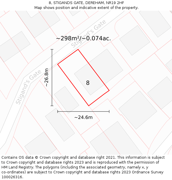 8, STIGANDS GATE, DEREHAM, NR19 2HF: Plot and title map