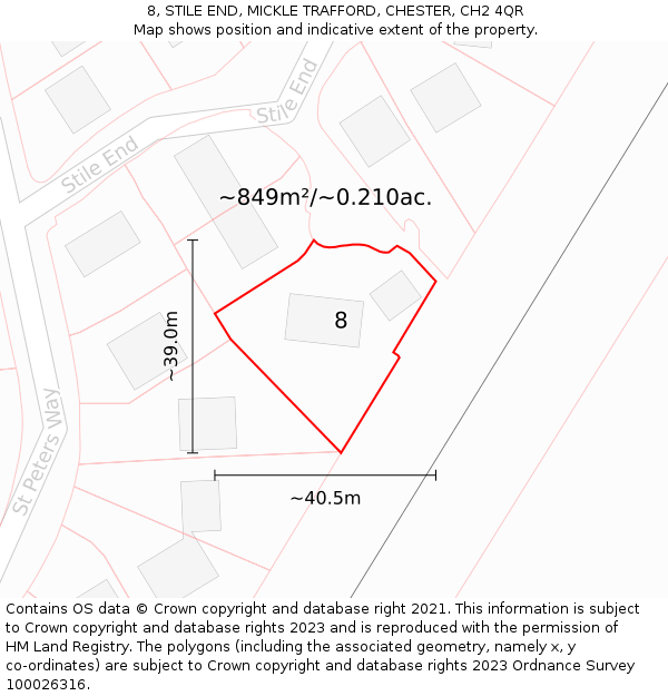 8, STILE END, MICKLE TRAFFORD, CHESTER, CH2 4QR: Plot and title map