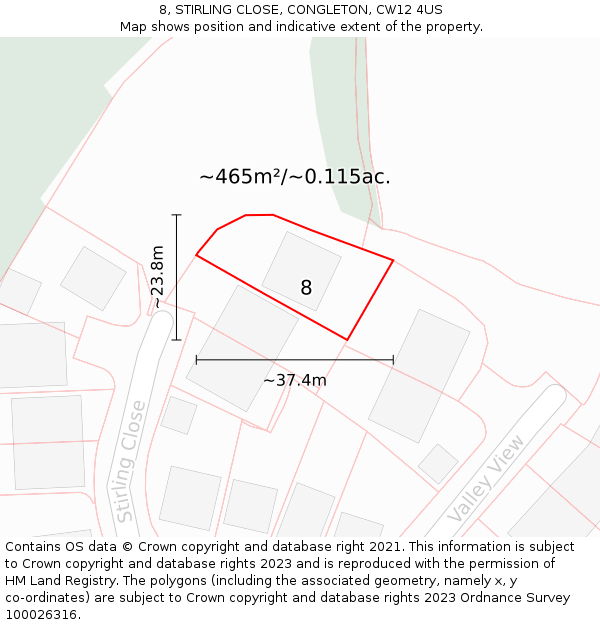 8, STIRLING CLOSE, CONGLETON, CW12 4US: Plot and title map