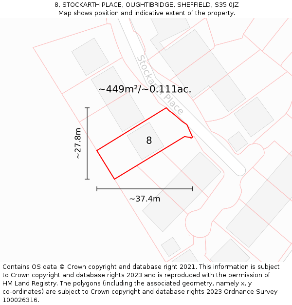 8, STOCKARTH PLACE, OUGHTIBRIDGE, SHEFFIELD, S35 0JZ: Plot and title map