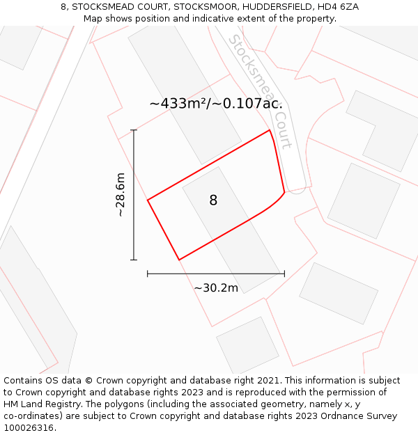 8, STOCKSMEAD COURT, STOCKSMOOR, HUDDERSFIELD, HD4 6ZA: Plot and title map