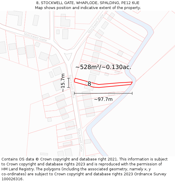 8, STOCKWELL GATE, WHAPLODE, SPALDING, PE12 6UE: Plot and title map