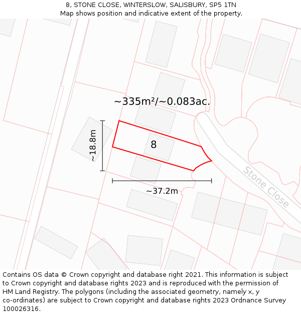 8, STONE CLOSE, WINTERSLOW, SALISBURY, SP5 1TN: Plot and title map
