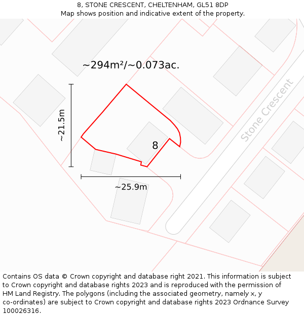 8, STONE CRESCENT, CHELTENHAM, GL51 8DP: Plot and title map