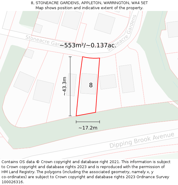 8, STONEACRE GARDENS, APPLETON, WARRINGTON, WA4 5ET: Plot and title map